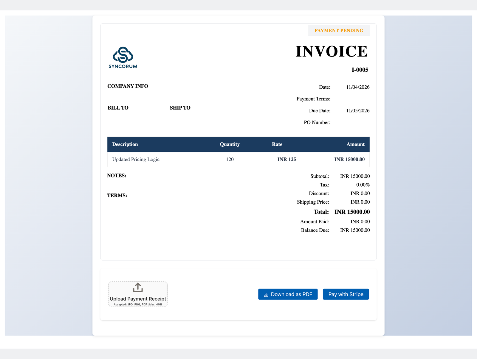 Public invoice page